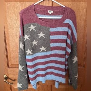 POL Star & Stripe Crewneck Sweater in Dusty Rose & Slate Blue